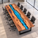 Bright Blue River Walnut Epoxy Resin Conference Table for Team Workspaces