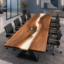 White Epoxy Resin Walnut Conference Table for Private Meeting Rooms
