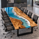 Blue Wave Walnut Epoxy Resin Conference Table for Creative Offices