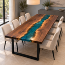 Rectangular Walnut Conference Table with a Teal Epoxy Resin River