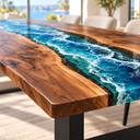 Ocean Wave Walnut Dining Table with Turquoise Epoxy Resin