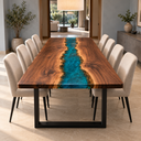 Rectangular Walnut Conference Table with a Teal Epoxy Resin River