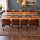 Walnut Dining Table with Charcoal Epoxy Resin and Subtle Gray Patterns