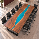 Walnut Conference Table with Blue Epoxy Resin Rive