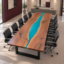Walnut Conference Table with Blue Epoxy Resin Rive